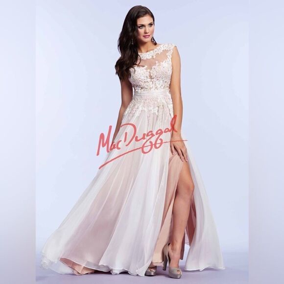 Mac Duggal Dresses & Skirts - Mac Duggal embellished illusion cap sleeve a line Gown 8 Floral Beaded Dress